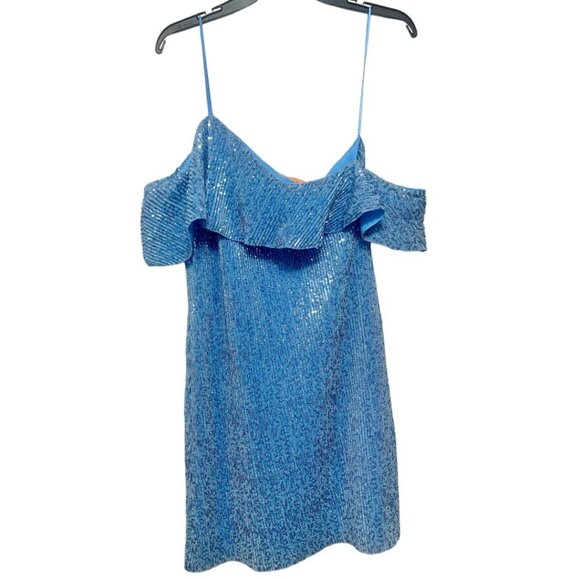 New STINE GOYA Kenza One Shoulder sequin-embellished minidress in Light Blue S - Picture 12 of 16